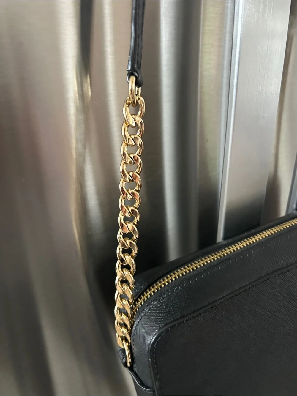 Michael Kors Black Crossbody with Gold Chain Strap